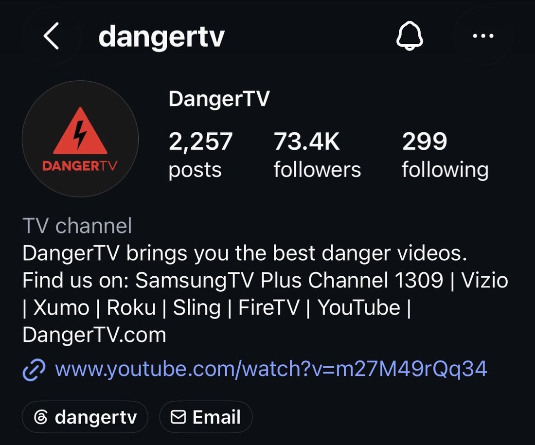 DangerTV Instagram profile showing 73.4K followers