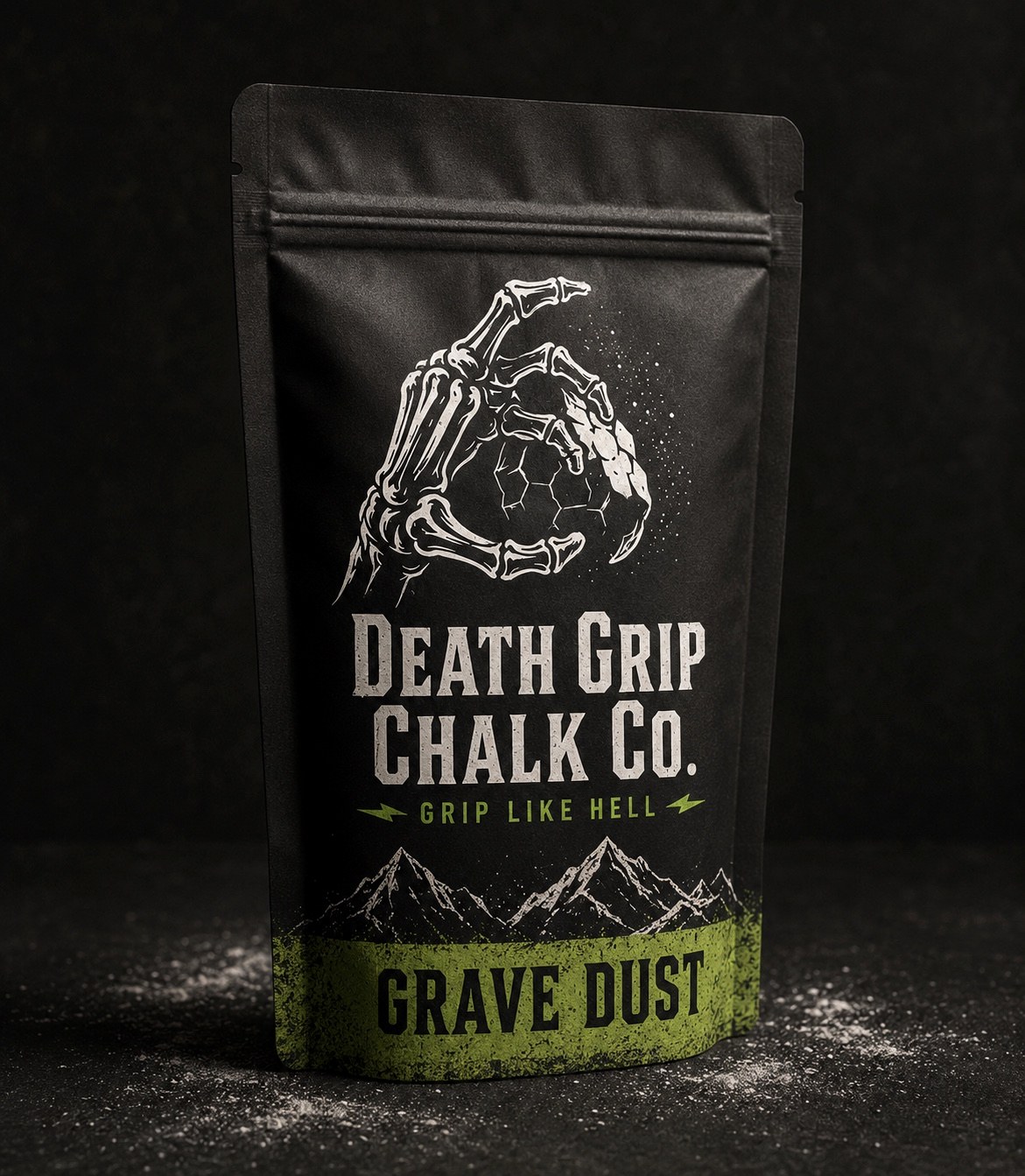 Death Grip Chalk Co Grave Dust package mockup