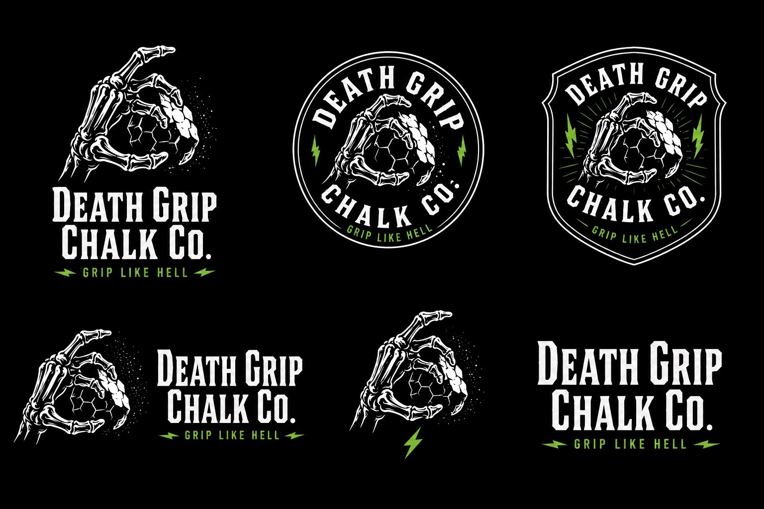 Death Grip Chalk Co refined logo and badge lockups