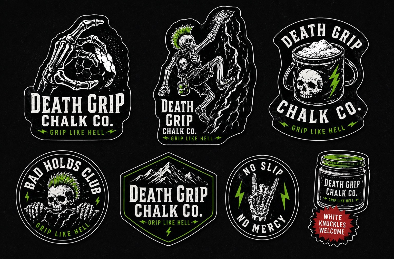 Death Grip Chalk Co sticker and patch system